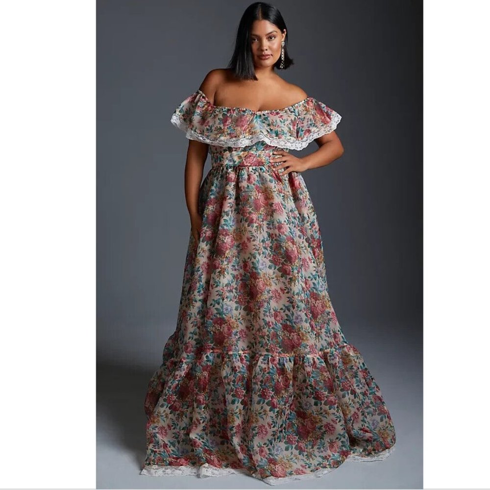 Anthropologie Selkie Romance Novel Dress Off Shoulder Gown Maxi Floral Sz 2X NWT